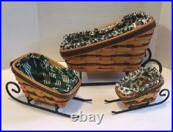 Set of 3 Longaberger Dash Away Christmas Sleigh Basket Santa's Little Helper