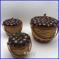 Set of 3 Longaberger Little Pumpkin Basket with Boo Lid Protector Liner 1996-7