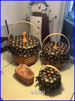 Set of 4 LONGABERGER Halloween Pumpkin and Candy Corn Baskets NEW