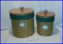 Set of 4 Longaberger Basket Canisters WithWood Lids & sealed protectors & liners