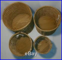 Set of 4 Longaberger Basket Canisters WithWood Lids & sealed protectors & liners