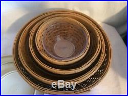 Set of 4 Longaberger Bowl Baskets 7 9 11 and 13 with Lidded Protectors