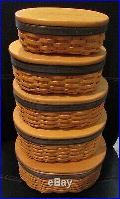 Set of 5 Longaberger Collectors Club Harmony Baskets with Lids #'s 1,2,3,4,5