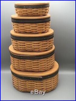 Set of 5 Longaberger Collectors Club Harmony Stacking Baskets Lids + COAs