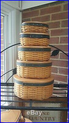 Set of 5 Longaberger Collectors Club Harmony Stacking Baskets Lids + Protectors