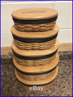 Set of 5 Longaberger Collectors Club Harmony Stacking Baskets Lids Protectors