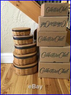 Set of 5 Longaberger Collectors Club Harmony Stacking Baskets Lids, prot, Boxes