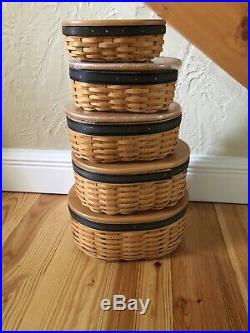 Set of 5 Longaberger Collectors Club Harmony Stacking Baskets Lids, prot, Boxes