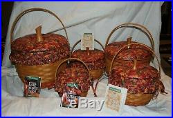 Set of 5 Longaberger Pumpkin Fall Basket -Large to Little Liner & ProtectorLid