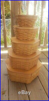 Set of 5 Longaberger Stacking Generations Baskets With Lids 1998-2000