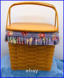 Signed Bonnie Longaberger Large Picnic Basket with Lid, Liner, Divider & Protector
