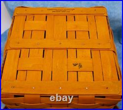 Signed Bonnie Longaberger Large Picnic Basket with Lid, Liner, Divider & Protector