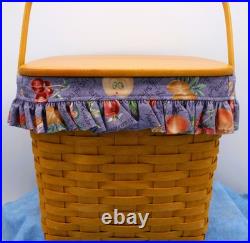 Signed Bonnie Longaberger Large Picnic Basket with Lid, Liner, Divider & Protector