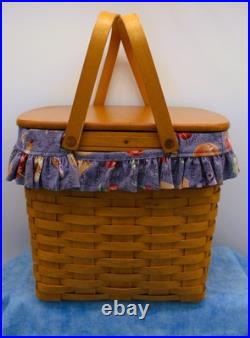 Signed Bonnie Longaberger Large Picnic Basket with Lid, Liner, Divider & Protector