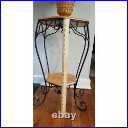 Unique Lot VTG Longaberger Vase Basket & Hexagon Shelf Wrought Iron Plant Stand