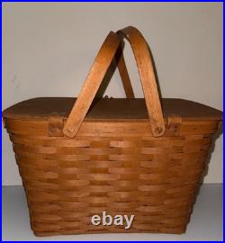 VTG Longaberger Large Market Basket with lid beautiful condition signed 1990 LED