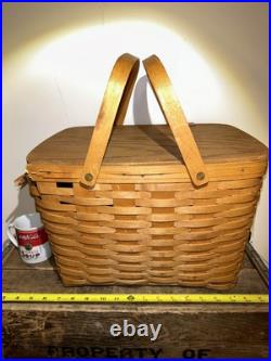 Vintage 1994 Longaberger Picnic Basket W Attached Flip Lid + Handles RARE AS IS Vintage 1994 Longaberger Picnic Basket W Attached Flip Lid + Handles RARE AS IS