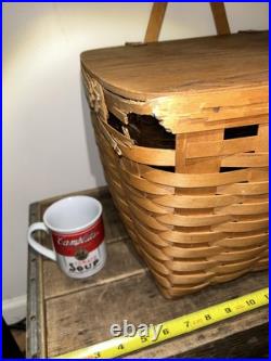 Vintage 1994 Longaberger Picnic Basket W Attached Flip Lid + Handles RARE AS IS Vintage 1994 Longaberger Picnic Basket W Attached Flip Lid + Handles RARE AS IS