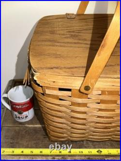 Vintage 1994 Longaberger Picnic Basket W Attached Flip Lid + Handles RARE AS IS Vintage 1994 Longaberger Picnic Basket W Attached Flip Lid + Handles RARE AS IS