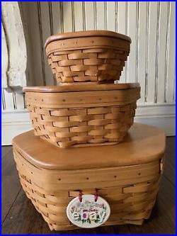 Vintage 1995 Set 3 Longaberger Generations Basket Wood Lid Divided Protector