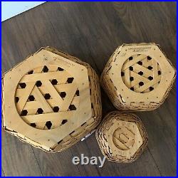 Vintage 1995 Set 3 Longaberger Generations Basket Wood Lid Divided Protector
