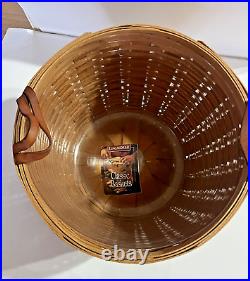 Vintage 1998 Longaberger Large Corn Basket Leather Handles Cottagecore Granny