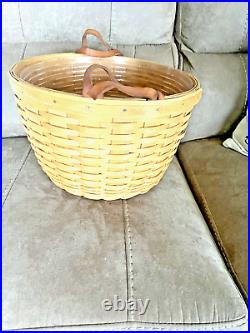 Vintage 1998 Longaberger Large Corn Basket Leather Handles Cottagecore Granny