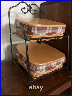 Vintage 90's Longaberger Wrought Iron 2 Tier Paper Stand w lid/protectors/liners