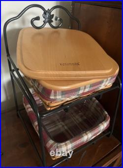 Vintage 90's Longaberger Wrought Iron 2 Tier Paper Stand w lid/protectors/liners