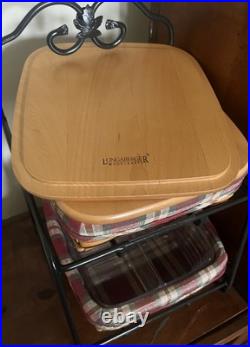 Vintage 90's Longaberger Wrought Iron 2 Tier Paper Stand w lid/protectors/liners