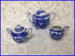 Vintage, Japan Blue Willow 23pc Childs Tea Set with Longaberger Picnic Basket
