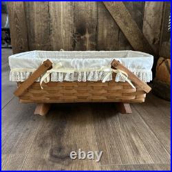 Vintage Longaberger 1991 Doll Cradle Basket withSwing Handles, Protector And Liner