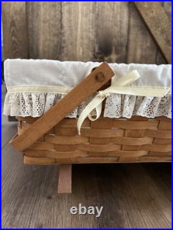 Vintage Longaberger 1991 Doll Cradle Basket withSwing Handles, Protector And Liner