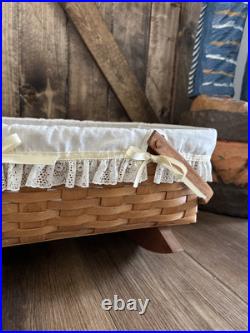 Vintage Longaberger 1991 Doll Cradle Basket withSwing Handles, Protector And Liner