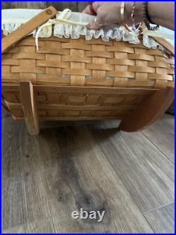 Vintage Longaberger 1991 Doll Cradle Basket withSwing Handles, Protector And Liner