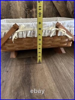 Vintage Longaberger 1991 Doll Cradle Basket withSwing Handles, Protector And Liner
