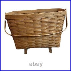 Vintage Longaberger Basket Footed Magazine Light Wood Signed 89 Swinging Handle