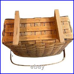 Vintage Longaberger Basket Footed Magazine Light Wood Signed 89 Swinging Handle