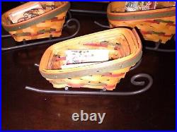Vintage Longaberger Christmas Holiday Sleigh Baskets Set Of 4 Wrought Iron Bases