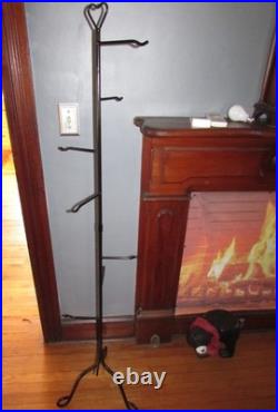 Wrought Iron Basket Tree Stand Heart Top 8 Hooks 62 ¼ 3 Sections