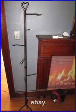 Wrought Iron Basket Tree Stand Heart Top 8 Hooks 62 ¼ 3 Sections