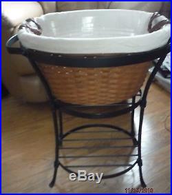 Wrought Iron Beverage Tub Holder Set with 1998 Warm Brown Basket/shelf