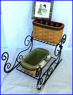 Wrought Iron Sleigh 2 Christmas Basket Sets Sage Loaf Dish Napkins Longaberger