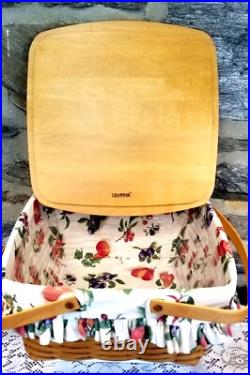 XL 1999 Longaberger Homecoming Picnic Basket Combo Lid Fruit Medley Liner Lid